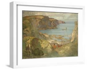 An East Coast Fishing Village, Possibly St. Abbs, with Trawlers Anchored Offshore-James Whitelaw Hamilton-Framed Giclee Print