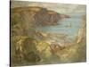 An East Coast Fishing Village, Possibly St. Abbs, with Trawlers Anchored Offshore-James Whitelaw Hamilton-Stretched Canvas