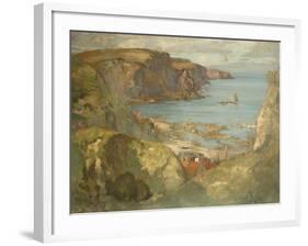 An East Coast Fishing Village, Possibly St. Abbs, with Trawlers Anchored Offshore-James Whitelaw Hamilton-Framed Giclee Print