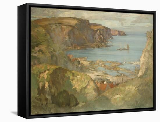 An East Coast Fishing Village, Possibly St. Abbs, with Trawlers Anchored Offshore-James Whitelaw Hamilton-Framed Stretched Canvas