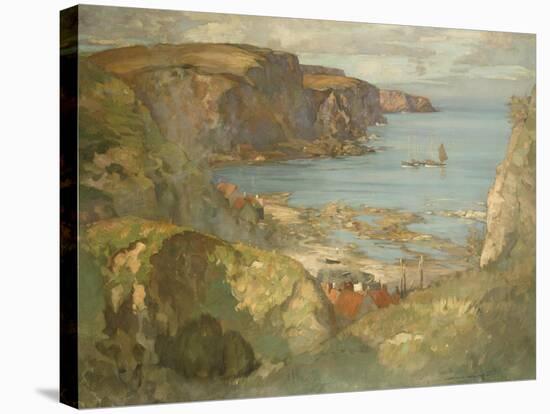 An East Coast Fishing Village, Possibly St. Abbs, with Trawlers Anchored Offshore-James Whitelaw Hamilton-Stretched Canvas