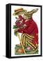 An Easter Rabbit Wearing a Red Coat and Stripy Trousers Brings Someone a Bouquet of Flowers-null-Framed Stretched Canvas