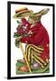 An Easter Rabbit Wearing a Red Coat and Stripy Trousers Brings Someone a Bouquet of Flowers-null-Framed Art Print