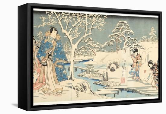 An Eastern Genji in a Snowy Garden, 1854-Utagawa Hiroshige & Kunisada-Framed Stretched Canvas