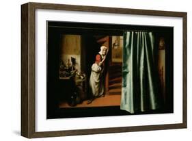 An Eavesdropper with a Woman Scolding, 1655-Nicholaes Maes-Framed Giclee Print