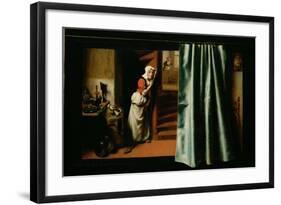 An Eavesdropper with a Woman Scolding, 1655-Nicholaes Maes-Framed Giclee Print