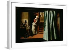 An Eavesdropper with a Woman Scolding, 1655-Nicholaes Maes-Framed Giclee Print