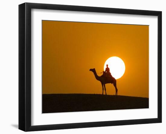 An Egyptian Policeman Looks at the Setting Sun-null-Framed Photographic Print