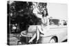 An Eighteen Year Old Woman Poses on the Hood Her Car, Ca. 1947-null-Stretched Canvas