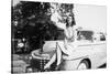 An Eighteen Year Old Woman Poses on the Hood Her Car, Ca. 1947-null-Stretched Canvas