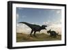 An Einiosaurus Is Confronted by a Tyrannosaurus Rex-null-Framed Art Print