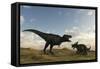 An Einiosaurus Is Confronted by a Tyrannosaurus Rex-null-Framed Stretched Canvas