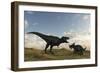An Einiosaurus Is Confronted by a Tyrannosaurus Rex-null-Framed Premium Giclee Print