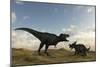 An Einiosaurus Is Confronted by a Tyrannosaurus Rex-null-Mounted Premium Giclee Print