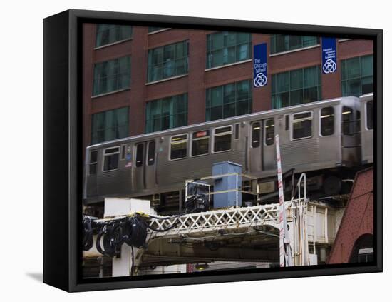 An El Train on the Elevated Train System, Chicago, Illinois, USA-Amanda Hall-Framed Stretched Canvas