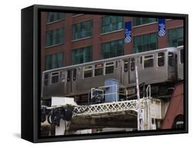 An El Train on the Elevated Train System, Chicago, Illinois, USA-Amanda Hall-Framed Stretched Canvas