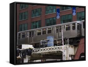 An El Train on the Elevated Train System, Chicago, Illinois, USA-Amanda Hall-Framed Stretched Canvas