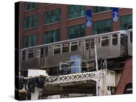 An El Train on the Elevated Train System, Chicago, Illinois, USA-Amanda Hall-Stretched Canvas