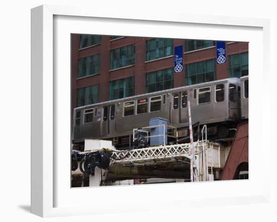 An El Train on the Elevated Train System, Chicago, Illinois, USA-Amanda Hall-Framed Photographic Print