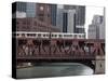 An El Train on the Elevated Train System Crossing Wells Street Bridge, Chicago, Illinois, USA-Amanda Hall-Stretched Canvas