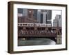 An El Train on the Elevated Train System Crossing Wells Street Bridge, Chicago, Illinois, USA-Amanda Hall-Framed Photographic Print