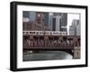 An El Train on the Elevated Train System Crossing Wells Street Bridge, Chicago, Illinois, USA-Amanda Hall-Framed Photographic Print