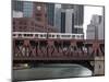 An El Train on the Elevated Train System Crossing Wells Street Bridge, Chicago, Illinois, USA-Amanda Hall-Mounted Photographic Print