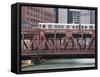 An El Train on the Elevated Train System Crossing Wells Street Bridge, Chicago, Illinois, USA-Amanda Hall-Framed Stretched Canvas