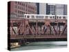 An El Train on the Elevated Train System Crossing Wells Street Bridge, Chicago, Illinois, USA-Amanda Hall-Stretched Canvas