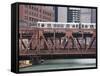 An El Train on the Elevated Train System Crossing Wells Street Bridge, Chicago, Illinois, USA-Amanda Hall-Framed Stretched Canvas