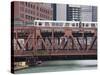 An El Train on the Elevated Train System Crossing Wells Street Bridge, Chicago, Illinois, USA-Amanda Hall-Stretched Canvas