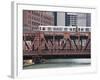 An El Train on the Elevated Train System Crossing Wells Street Bridge, Chicago, Illinois, USA-Amanda Hall-Framed Photographic Print