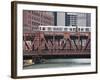 An El Train on the Elevated Train System Crossing Wells Street Bridge, Chicago, Illinois, USA-Amanda Hall-Framed Photographic Print