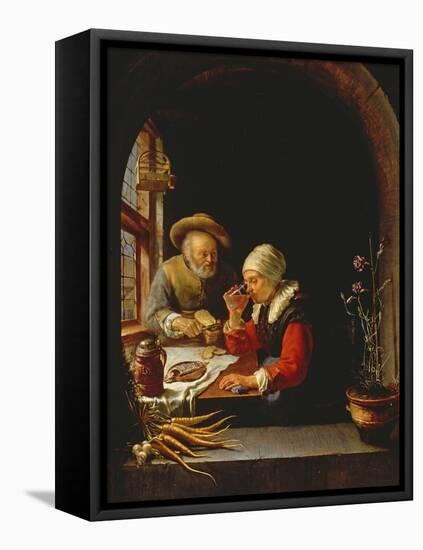 An Elderly Couple Eating-Frans Van Mieris-Framed Stretched Canvas