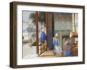 An Elderly Gentleman Listening to a Flautist in an Interior, Chinese School, Mid 19th Century-null-Framed Giclee Print