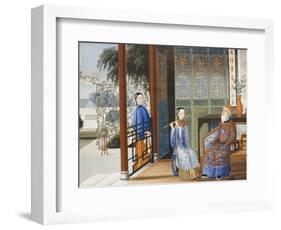 An Elderly Gentleman Listening to a Flautist in an Interior, Chinese School, Mid 19th Century-null-Framed Giclee Print