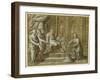 An Elderly King, Enthroned with Attendants in an Architectural Setting, and a Youth Pouring from…-Pietro Da Cortona-Framed Giclee Print