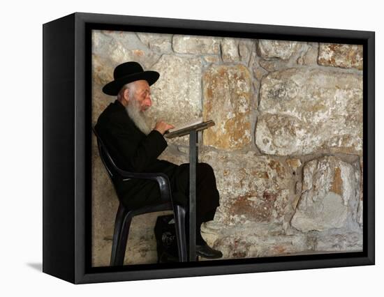 An Elderly Ultra-Orthodox Jew Prays at the Western Wall Plaza-null-Framed Stretched Canvas