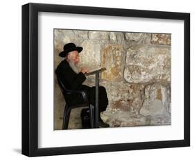 An Elderly Ultra-Orthodox Jew Prays at the Western Wall Plaza-null-Framed Photographic Print