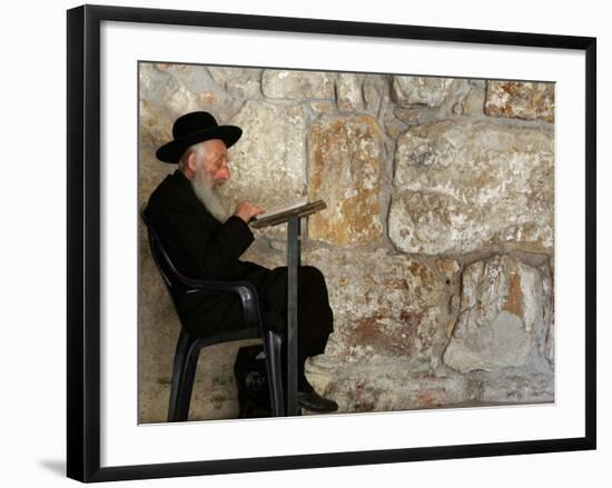 An Elderly Ultra-Orthodox Jew Prays at the Western Wall Plaza-null-Framed Photographic Print