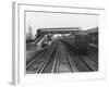 An Electric Train at Raynes Park Station Surrey England-null-Framed Art Print