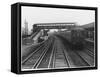 An Electric Train at Raynes Park Station Surrey England-null-Framed Stretched Canvas