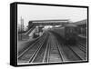 An Electric Train at Raynes Park Station Surrey England-null-Framed Stretched Canvas