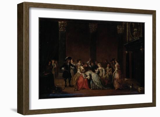 An Elegant Company in an Interior with a Matrimonial Dispute-Hieronymus Janssens-Framed Giclee Print