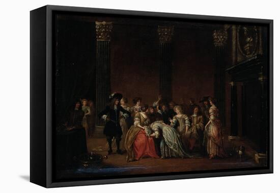 An Elegant Company in an Interior with a Matrimonial Dispute-Hieronymus Janssens-Framed Stretched Canvas