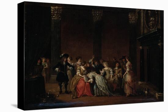 An Elegant Company in an Interior with a Matrimonial Dispute-Hieronymus Janssens-Stretched Canvas