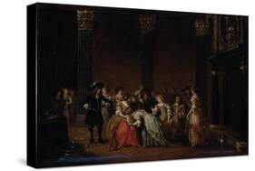An Elegant Company in an Interior with a Matrimonial Dispute-Hieronymus Janssens-Stretched Canvas