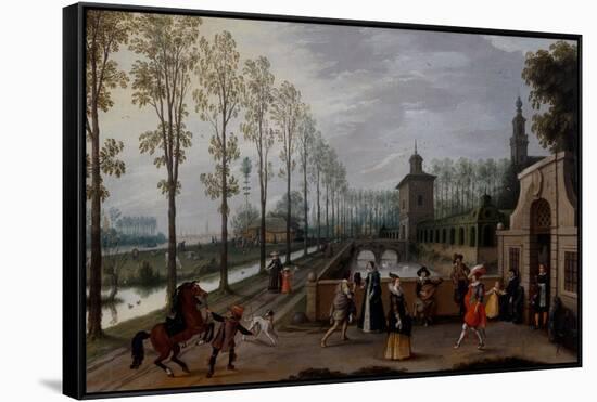 An Elegant Company Promenading outside a Palace, 16Th-17Th Century (Oil on Canvas)-Sebastian Vrancx-Framed Stretched Canvas