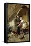 An Elegant Couple Feeding Chickens in a Courtyard-Giacomo Mantegazza-Framed Stretched Canvas