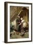 An Elegant Couple Feeding Chickens in a Courtyard-Giacomo Mantegazza-Framed Giclee Print